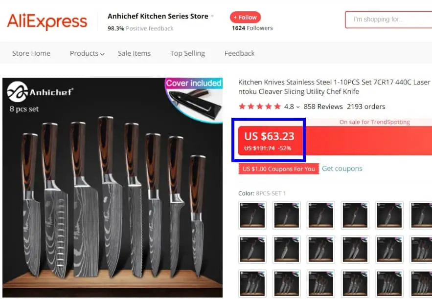 the same knife set (8 peices) with low price from Aliexpress