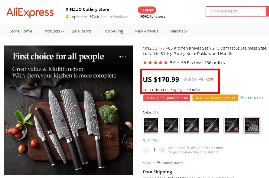Aliexpress similar knives with cheaper price
