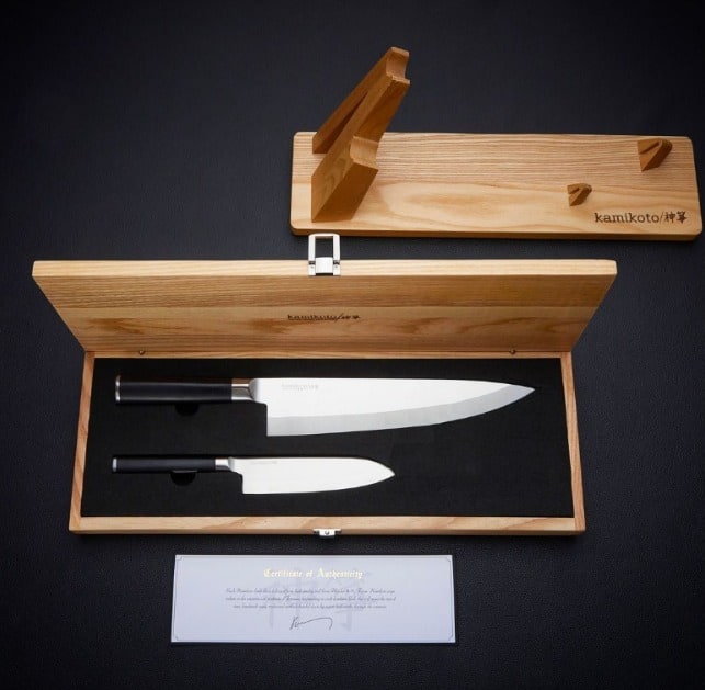 Kamikoto Kuro Series 3 Pc Knife Set Wooden Case Black w/Silver