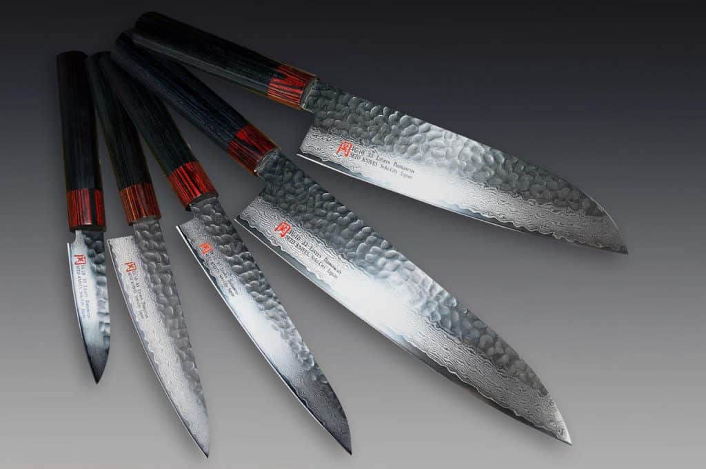 Iseya I-series 33 Layer VG-10 Damascus Hammered Japanese Chef's Knife SET (Gyuto - Santoku - Small Santoku - Petty - Paring)