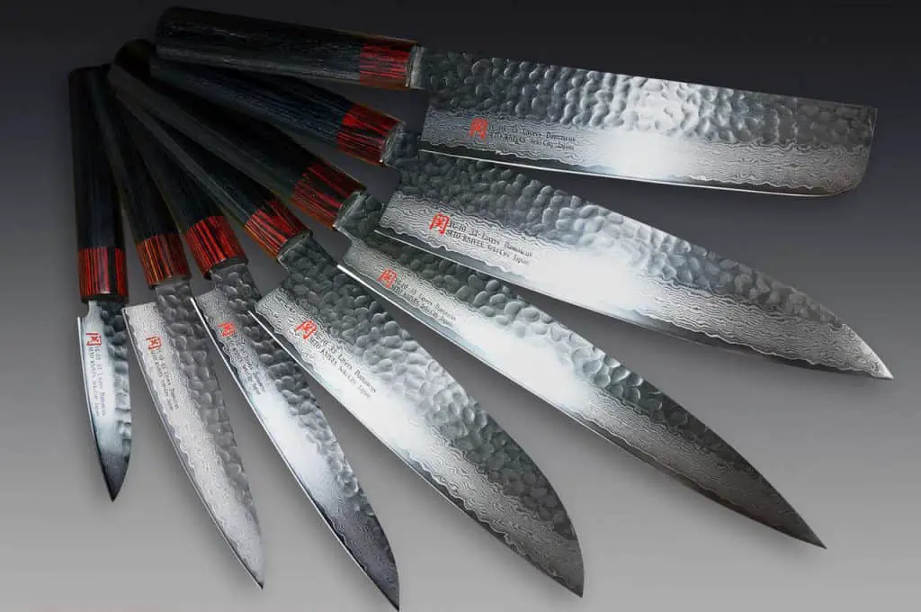 Iseya I-series 33 layer VG 10 Damascus Hammered Japanese Chef’s knife SET ( Gyuto - Santoku - Vegetable Knife(Nakiri) - Yanagiba - Small Santoku - Petty - Paring)