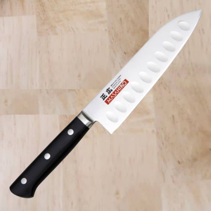 Masahiro MV-H Stainless (Honyaki) Japanese Chef's Dimpled Santoku Knife 175mm