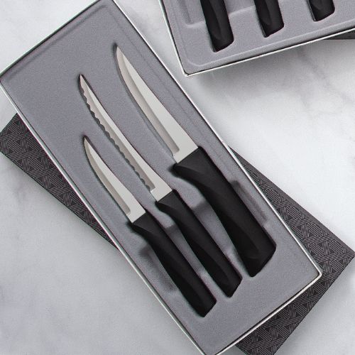 Rada Cutlery Anthem Series Kitchen Knife Set Stainless Steel Knives with Ergonomic Black Resin Handles, Set of 3