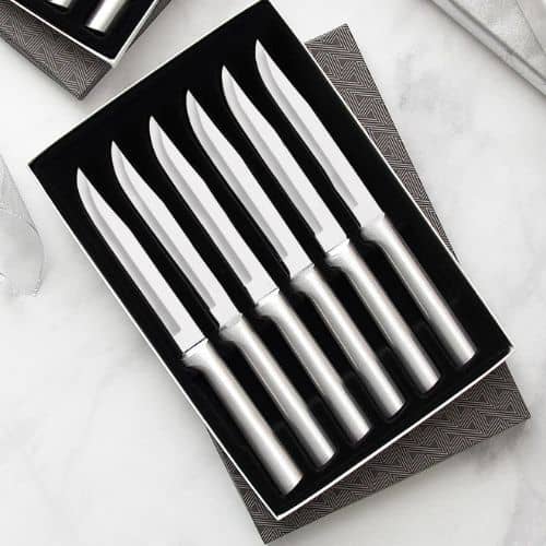 Rada Cutlery Utility Steak Knives Gift Set Stainless Steel Blades with Aluminum, Set of 6, 8-1/2 Inches, Silver Handle